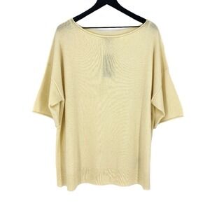Lafayette 148 New York Bateau Yellow 100% Cashmere Sweater‎ Short Sleeve Size L